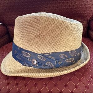 Peter Grimm 1963 Straw Fedora with Navy Paisley Liner